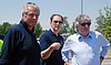 Guglielmo Berlasso (Direttore Protezione civile FVG), Luca Ciriani (Vicepresidente FVG e assessore regionale Protezione civile) e Renzo Tondo (Presidente Friuli Venezia Giulia) nel campo di accoglienza allestito dal FVG per i terremotati. (Mirandola 18/06/12)