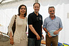 Paola Gazzolo (Assessore Protezione civile Emilia-Romagna), Luca Ciriani (Vicepresidente FVG e assessore regionale Protezione civile) e Maino Benatti (Sindaco Mirandola) nel campo di accoglienza allestito dal FVG per i terremotati. (Mirandola 18/06/12)