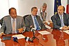 Mario Ciaccia (Viceministro Infrastrutture e Trasporti), Jan Laurens Brinkhorst (Coordinatore UE TEN-T 6) e Riccardo Riccardi (Assessore regionale Infrastrutture) nella sede della Regione. (Trieste 03/07/12)
