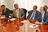 Igor Salamun (Sottosegretario Infrastrutture Slovenia), Mario Ciaccia (Viceministro Infrastrutture e Trasporti), Jan Laurens Brinkhorst (Coordinatore UE TEN-T 6) e Riccardo Riccardi (Assessore regionale Infrastrutture) nella sede della Regione. (Trieste 03/07/12)
